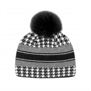 NEW MITCHIE'S MATCHINGS women's houndstooth fox pom hat in black
